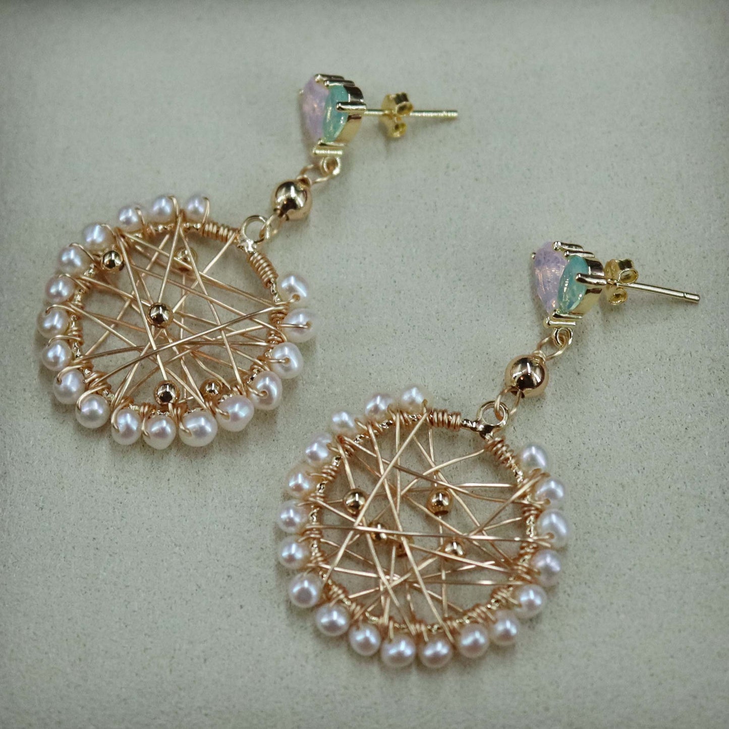 Genuine pearl dreamcatcher earrings