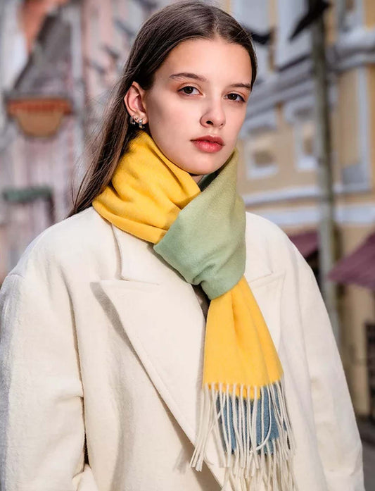 Gradient Color Cashmere Scarf for women yellow model