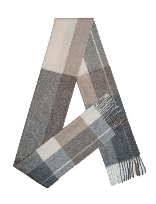 Plaid Cashmere Scarf in beige and grey for women and men A shape