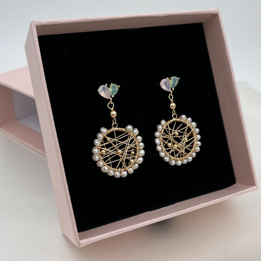 Genuine pearl dreamcatcher earrings