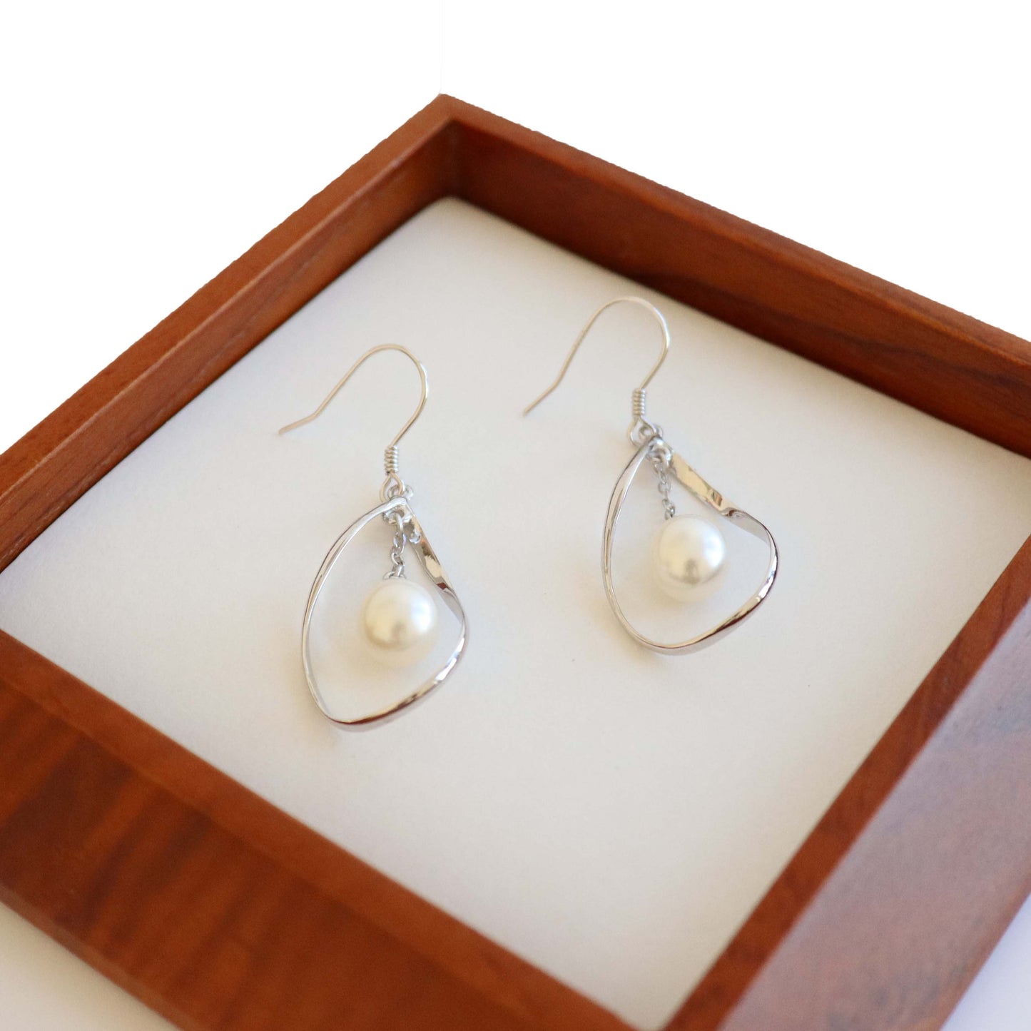 Signature Logo Pearl Drop Earrings Sterling Silver Posts -  Sweden
