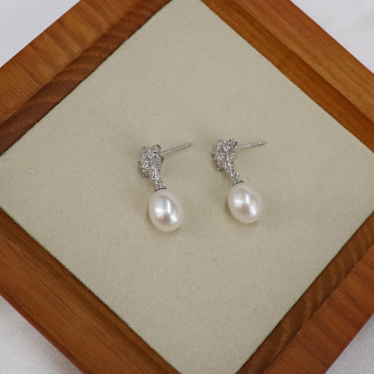 Genuine pearl snowflake drop earrings
