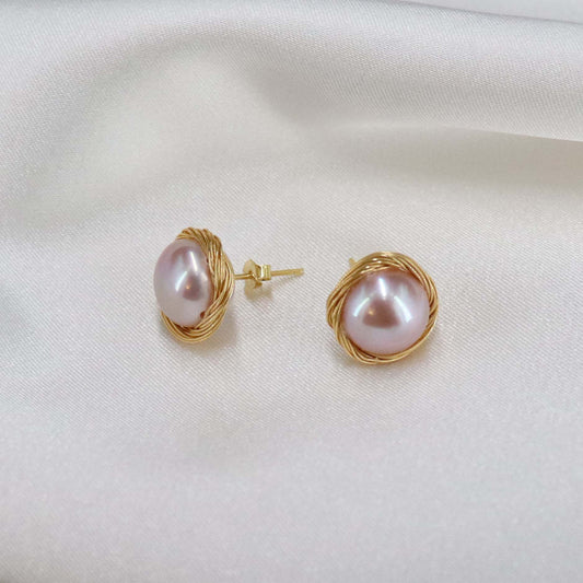 Genuine pearl stud earrings