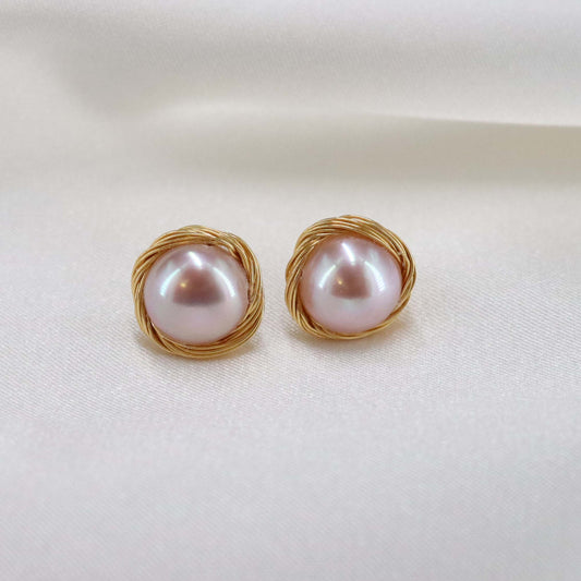 Genuine pearl stud earrings